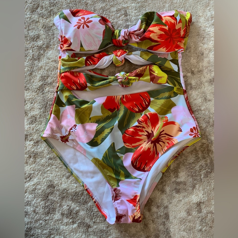 Floral Strapless One Piece Swimsuit- Size Medium